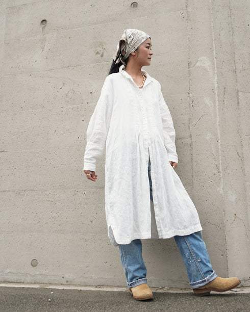 Linen Tuck Shirt Dress / White・Black